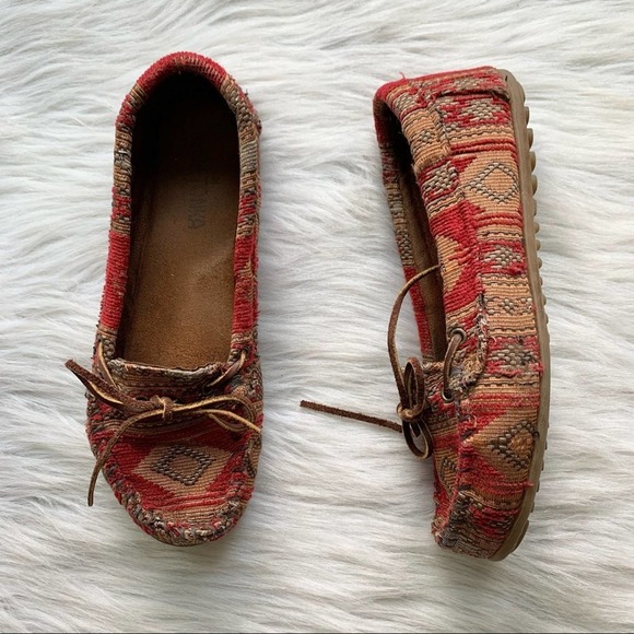 Minnetonka Baja Tapestry Moccasin Slipper Leather 6.5 - Picture 4 of 12